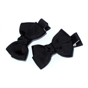 School Small Grosgrain Bows Clips 2Pk Black