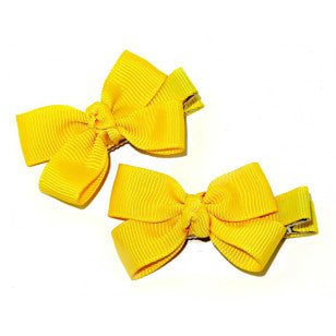 School Small Grosgrain Bows Clips 2Pk Yellow